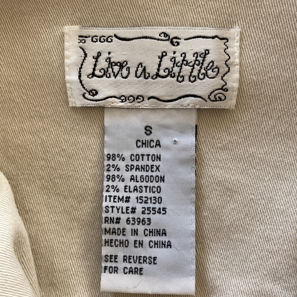 Live a Little Size small tan raw edging jacket 4 pockets 2 buttoned down front. - Picture 8 of 12